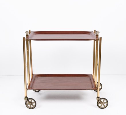 Mid-Century Wood and Golden Aluminium Foldable Bar Cart, 1950-JDR-1125455