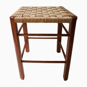 Mid-Century Wood and Rope Stool, 1960s-EA-1445236