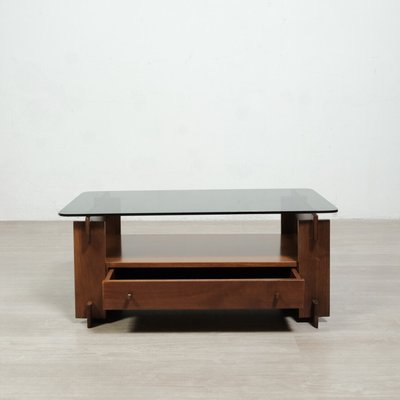 Mid-Century Wood and Smoked Glass Coffee Table, Italy, 1960s-XSG-2027567