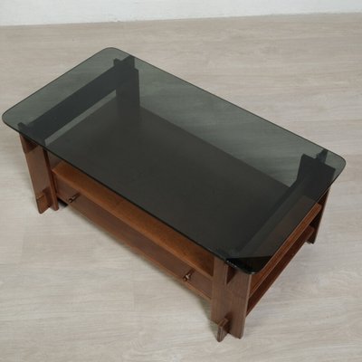 Mid-Century Wood and Smoked Glass Coffee Table, Italy, 1960s-XSG-2027567