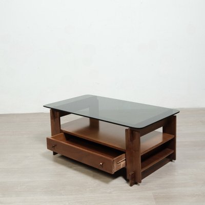 Mid-Century Wood and Smoked Glass Coffee Table, Italy, 1960s-XSG-2027567