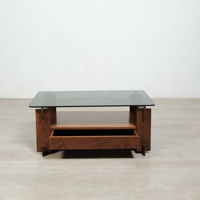 Mid-Century Wood and Smoked Glass Coffee Table, Italy, 1960s-XSG-2027567