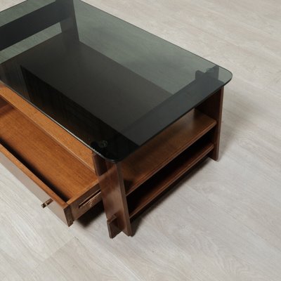 Mid-Century Wood and Smoked Glass Coffee Table, Italy, 1960s-XSG-2027567