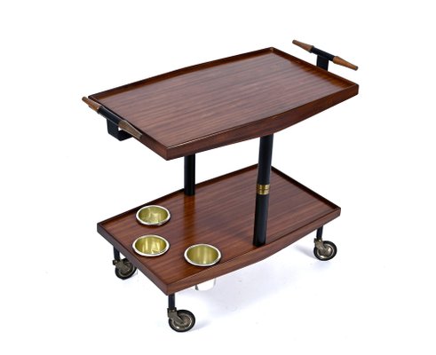 Mid-Century Wood, Brass and Enameled Metal Serving Bar Cart and Bottle Holder, 1960-JDR-1234451