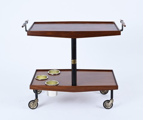 Mid-Century Wood, Brass and Enameled Metal Serving Bar Cart and Bottle Holder, 1960-JDR-1234451