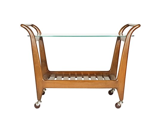 Mid-Century Wood Brass and Glass Trolley, 1950s-RD-2028879