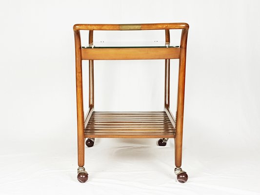 Mid-Century Wood Brass and Glass Trolley, 1950s-RD-2028879