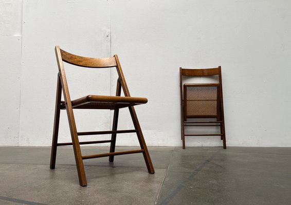 Mid-Century Wooden Folding Chairs with Viennese Wicker Seats, 1960s, Set of 2-UAH-1716577