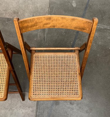 Mid-Century Wooden Folding Chairs with Viennese Wicker Seats, 1960s, Set of 2-UAH-1716577