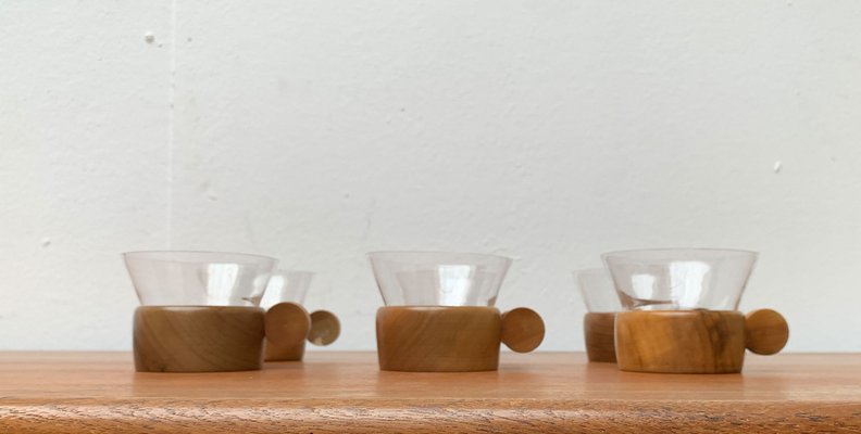 Mid-Century Wooden Tea Glasses, 1960s, Set of 5-UAH-1355308