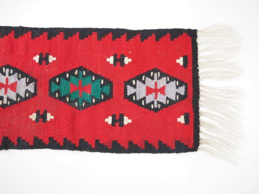 Mid-Century Wool Reversible Kilim Runner Rug in Brussels Style, 1960s-TZ-745594