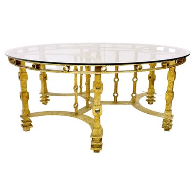 Mid-Century Wrought Gilded Iron and Glass Coffee Table, France, 1940s-FGA-1323558