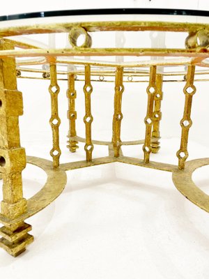 Mid-Century Wrought Gilded Iron and Glass Coffee Table, France, 1940s-FGA-1323558