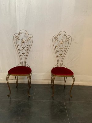 Mid-Century Wrought Iron & Gilded High Back Dining Chairs, 1950s, Set of 2-IJR-741595