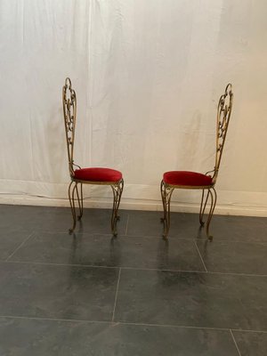 Mid-Century Wrought Iron & Gilded High Back Dining Chairs, 1950s, Set of 2-IJR-741595