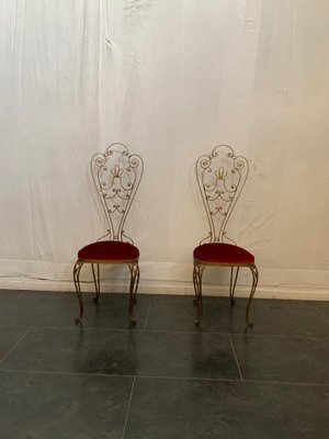 Mid-Century Wrought Iron & Gilded High Back Dining Chairs, 1950s, Set of 2-IJR-741595