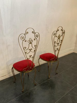 Mid-Century Wrought Iron & Gilded High Back Dining Chairs, 1950s, Set of 2-IJR-741595