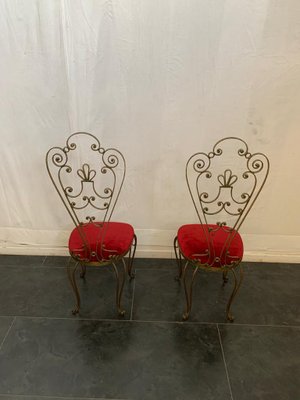 Mid-Century Wrought Iron & Gilded High Back Dining Chairs, 1950s, Set of 2-IJR-741595