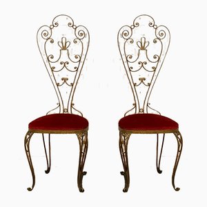 Mid-Century Wrought Iron & Gilded High Back Dining Chairs, 1950s, Set of 2-IJR-741595