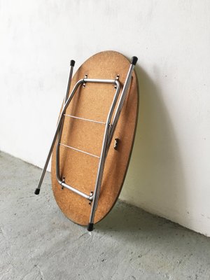 Mid-Century Yellow Formica and Polished Steel Coffee Table with Folding Legs, 1950s-GGK-674530