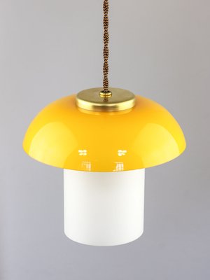 Mid-Century Yellow Glass and Brass Mushroom Pendant Lamp-HGJ-1440880