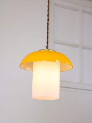 Mid-Century Yellow Glass and Brass Mushroom Pendant Lamp-HGJ-1440880