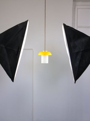 Mid-Century Yellow Glass and Brass Mushroom Pendant Lamp-HGJ-1440880