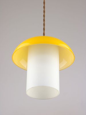 Mid-Century Yellow Glass and Brass Mushroom Pendant Lamp-HGJ-1440880