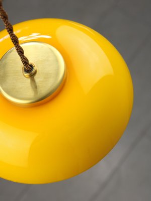 Mid-Century Yellow Glass and Brass Mushroom Pendant Lamp-HGJ-1440880