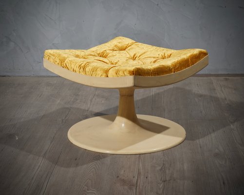 Mid-Century Yellow Velvet Armchair & Ottoman Set, 1970s-UH-900185