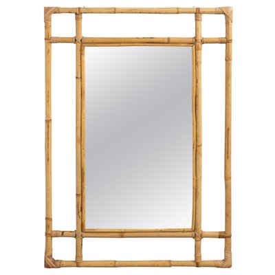 Midcentury Bamboo and Rattan Rectangular Wall Mirror, 1970s-LYQ-1817262