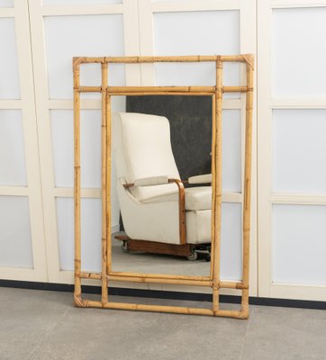 Midcentury Bamboo and Rattan Rectangular Wall Mirror, 1970s-LYQ-1817262