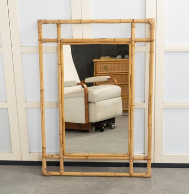 Midcentury Bamboo and Rattan Rectangular Wall Mirror, 1970s-LYQ-1817262