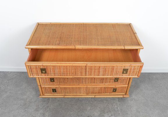 Midcentury Bamboo, Rattan and Brass Chest of Drawers attributed to Dal Vera, Italy, 1970s-LYQ-1758582