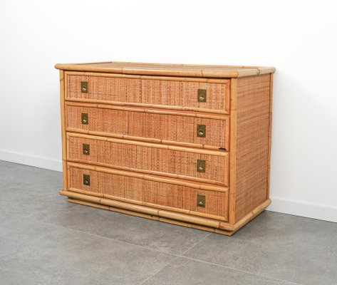 Midcentury Bamboo, Rattan and Brass Chest of Drawers attributed to Dal Vera, Italy, 1970s-LYQ-1758582