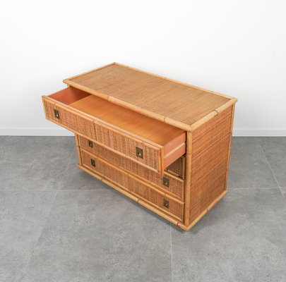 Midcentury Bamboo, Rattan and Brass Chest of Drawers attributed to Dal Vera, Italy, 1970s-LYQ-1758582