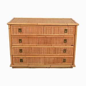 Midcentury Bamboo, Rattan and Brass Chest of Drawers attributed to Dal Vera, Italy, 1970s-LYQ-1758582