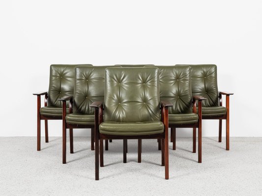 Midcentury Danish Chairs in Rosewood and Leather by Arne Vodder for Sibast, Set of 6-MF-2041502