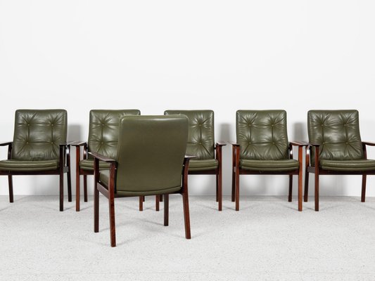 Midcentury Danish Chairs in Rosewood and Leather by Arne Vodder for Sibast, Set of 6-MF-2041502