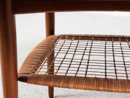 Midcentury Danish Round Coffee Table in Teak and Cane by Johannes Andersen for Silkeborg, 1960s-MF-2024080