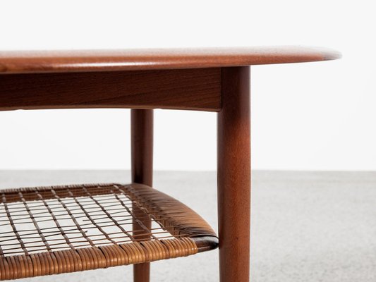 Midcentury Danish Round Coffee Table in Teak and Cane by Johannes Andersen for Silkeborg, 1960s-MF-2024080