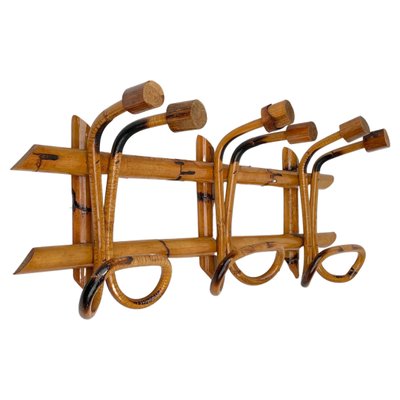 Midcentury French Riviera Rattan & Bamboo Italian Coat Rack, 1960s-LYQ-1171220