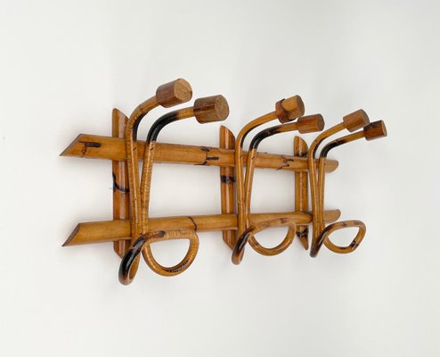 Midcentury French Riviera Rattan & Bamboo Italian Coat Rack, 1960s-LYQ-1171220