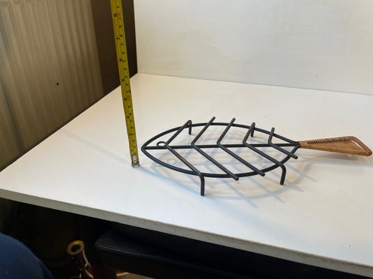 Midcentury Iron & Rattan Trivet Fish by Laurids Lonborg, 1960s-LCR-2032479