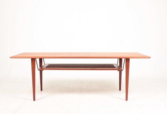 Midcentury Low Table in Solid Teak and Cane by White & Mølgaard, Made in Denmark From France & Søn / France & Daverkosen-FK-1140985