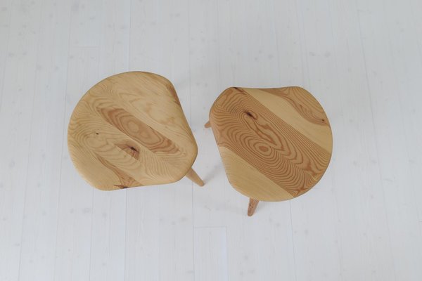 Midcentury Modern Sculptural Stools in Pine by Norsk Husflid, 1960s, Set of 2-UYK-1807449