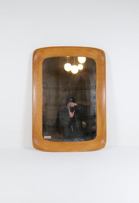 Midcentury Modern Sculptural Wall Mirror in Oak and Crystal Glass, 1960s-UYK-1793988