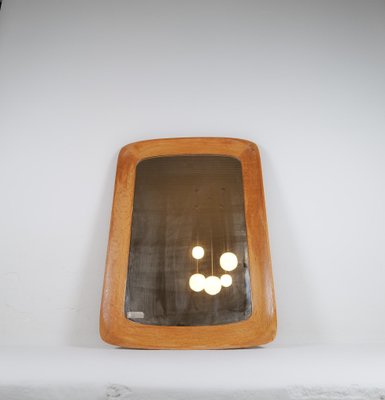 Midcentury Modern Sculptural Wall Mirror in Oak and Crystal Glass, 1960s-UYK-1793988