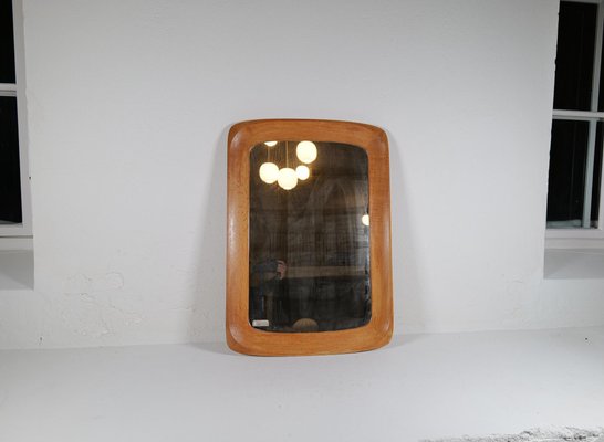 Midcentury Modern Sculptural Wall Mirror in Oak and Crystal Glass, 1960s-UYK-1793988