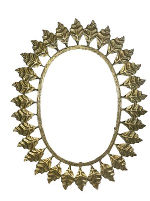 Midcentury Oval Oak Leaf Sun Mirror, 1950s-SDV-1330554